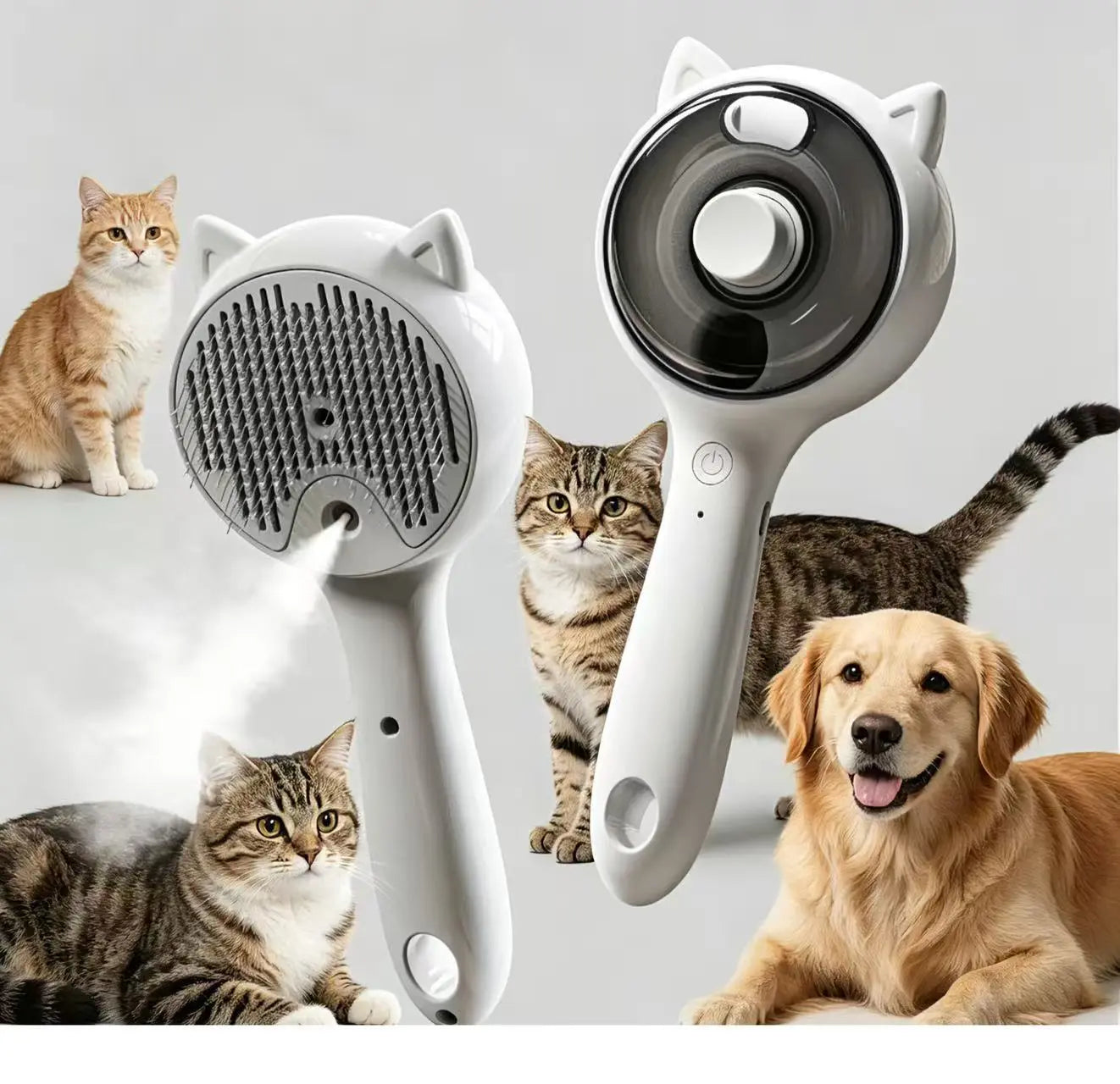 Pet Deshedding Spray Brush for Cats/Dogs - Stainless Steel Slicker Grooming Tool, 1-Button Hair Removal, Adjustable Steam Mist Settings, Moisturizing, Gentle on Skin, Universal Fit Grooming Accessory for Pet Lovers