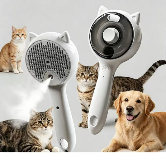 Pet Deshedding Spray Brush for Cats/Dogs - Stainless Steel Slicker Grooming Tool, 1-Button Hair Removal, Adjustable Steam Mist Settings, Moisturizing, Gentle on Skin, Universal Fit Grooming Accessory for Pet Lovers