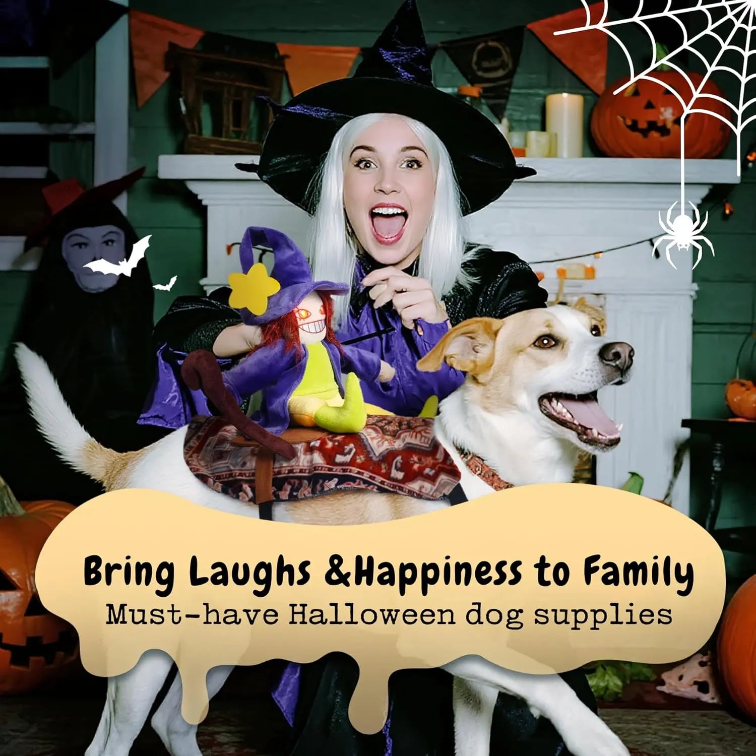 Fuzzwoof Howling Witch Dog Halloween Costume with Spooky Sound Effects, Humorous Dog Outfit Featuring Creepy Laughing Witch, Suitable for All Breeds (Large)