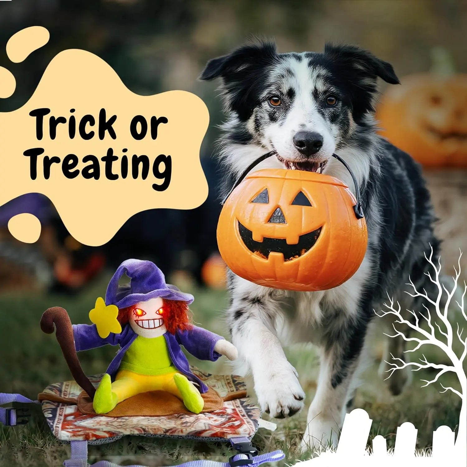Fuzzwoof Howling Witch Dog Halloween Costume with Spooky Sound Effects, Humorous Dog Outfit Featuring Creepy Laughing Witch, Suitable for All Breeds (Large)