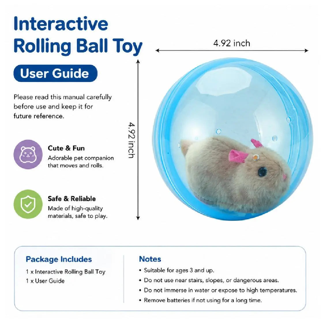 Boredom Buster Smart Cat Toy USB Rechargeable Auto-Rolling Ball with Mouse Hands-Free Play for Indoor Cats